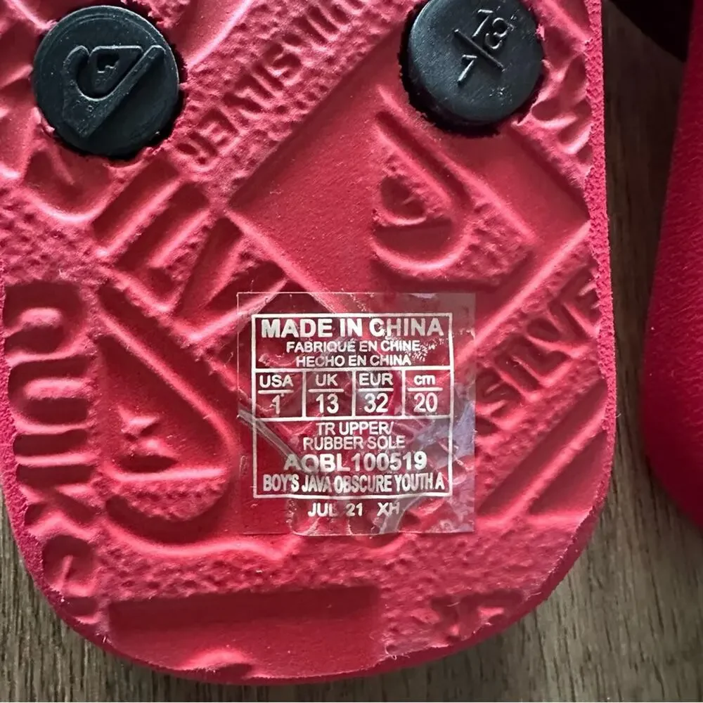 NEW!! Quiksilver Boy’s‎ Flip Flops, Red and Black, Sandals, Size 1